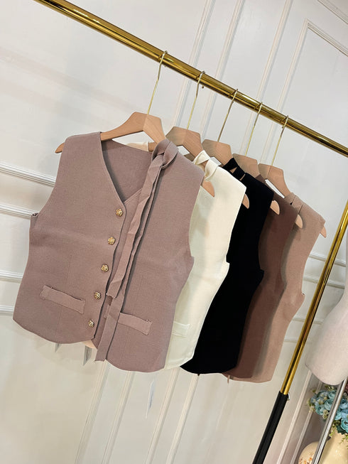 Women Casual Button Down Solid Colour Vest